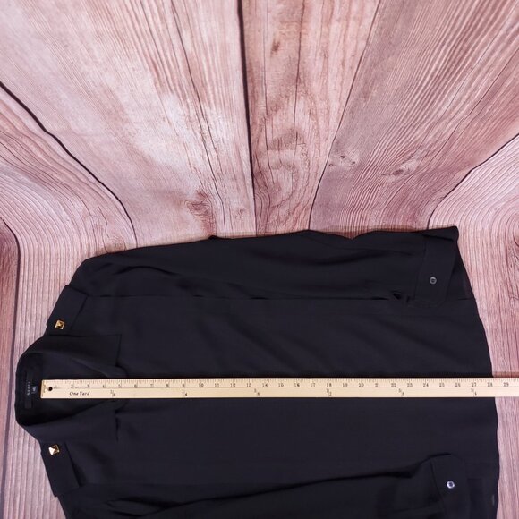 *READ* Gucci Black Sheer Blouse Shirt Studded Epaulets Long Sleeve Button Up - Picture 16 of 16